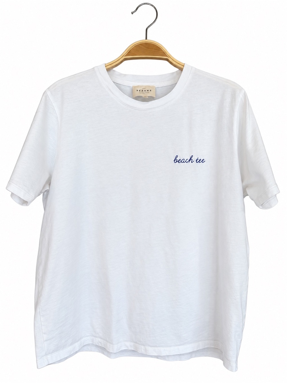Sézane Beach Tee White Organic Cotton Embroidered T-Shirt Size M